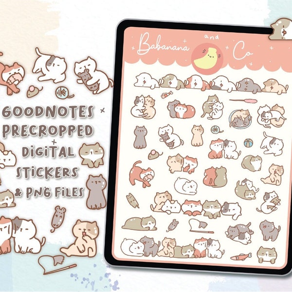 Super cats digital stickers | Goodnotes Stickers | Cute Hand Draw | Digits Stickers | planner | kawaii | precropped png