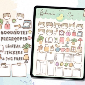 Leuke kat planner sticker digitale stickers | Goodnotes-stickers | Leuke handtekening | Cijfersstickers, planner | kawaii | voorgesneden png