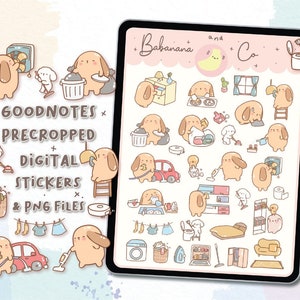 Pegatinas digitales Clean Day / Pegatinas Goodnotes / Lindo dibujo a mano / Pegatinas de dígitos / planificador / kawaii / png precortado