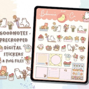 Cats And Flowers digital stickers | Goodnotes Stickers | Cute Hand Draw | Digits Stickers | planner | kawaii | precropped png