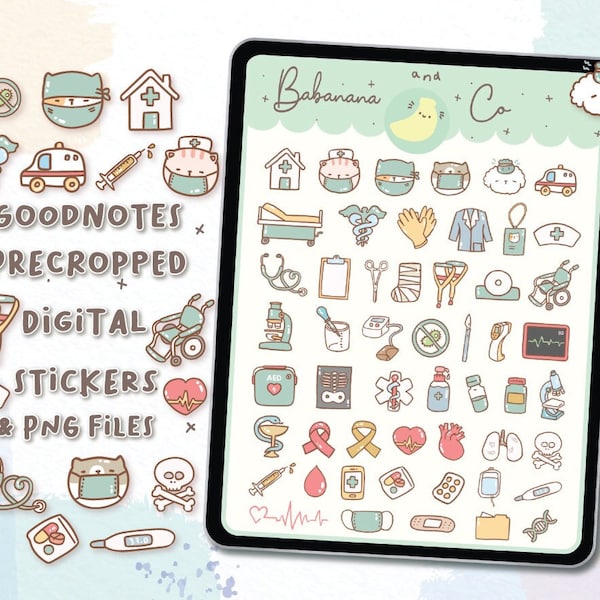 Health And Medical Icons digital stickers | Goodnotes Stickers | Cute Hand Draw | digits stickers , planner | kawaii | precropped png