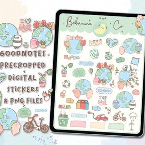 Go Green Digital Stickers | Goodnotes Stickers | Cute Hand Draw | Digits Stickers | Planner | Kawaii | Precropped PNG