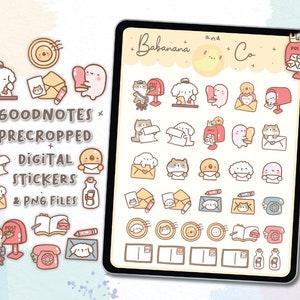 Naklejki cyfrowe z ikonami Happy Mail | Naklejki Goodnotes | Słodkie rysunki ręczne | Naklejki z cyframi | planer | kawaii | precropped png