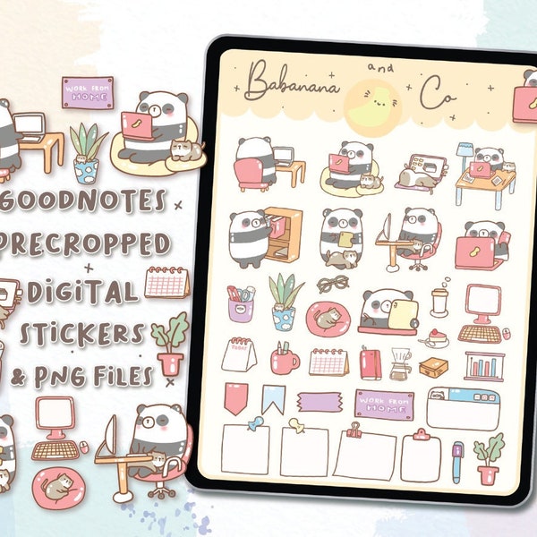 Work at home digital stickers | Goodnotes Stickers | Cute Hand Draw | Digits Stickers | planner | kawaii | precropped png