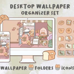 Bakery Shop Desktop Wallpaper Organizer| Mac and Windows Organizer | Mac and Windows Desktop Folder Icons|Desktop Icons and Wallpapers