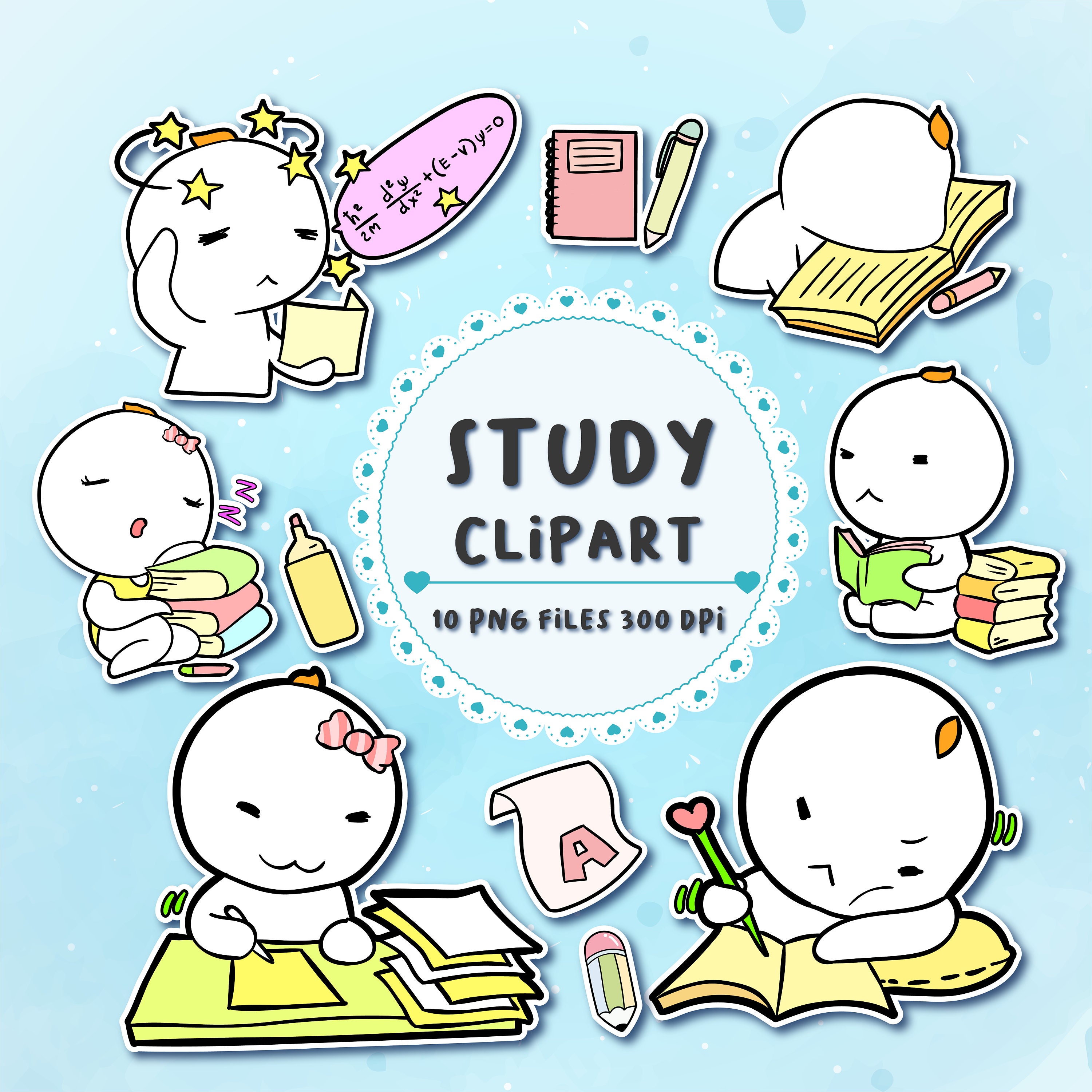 Study Clipart Set1 Planner sticker setKawaii Hand Drawn Etsy