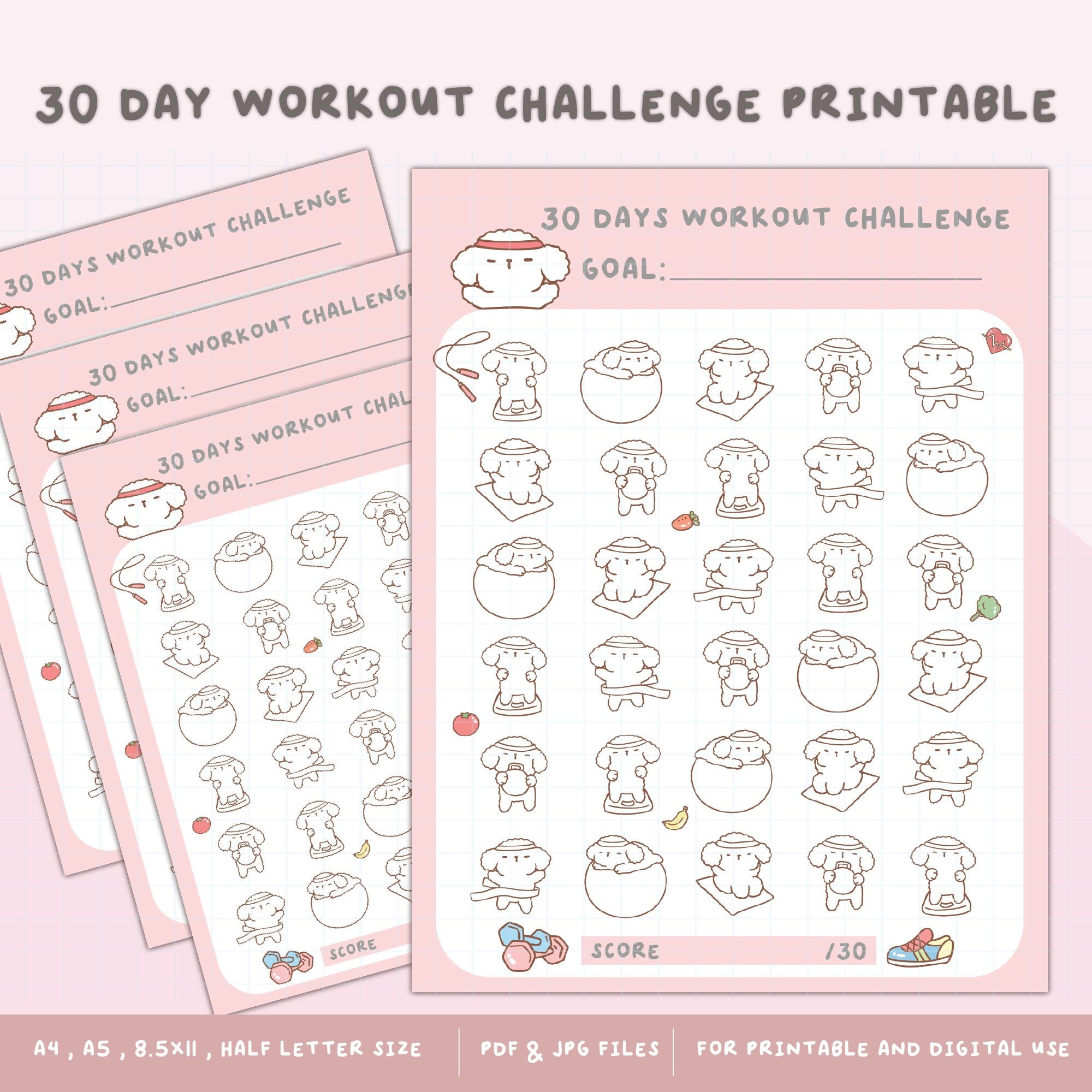 30 Day Challenge Printable | Workout Tracker | Fitness Goals ...