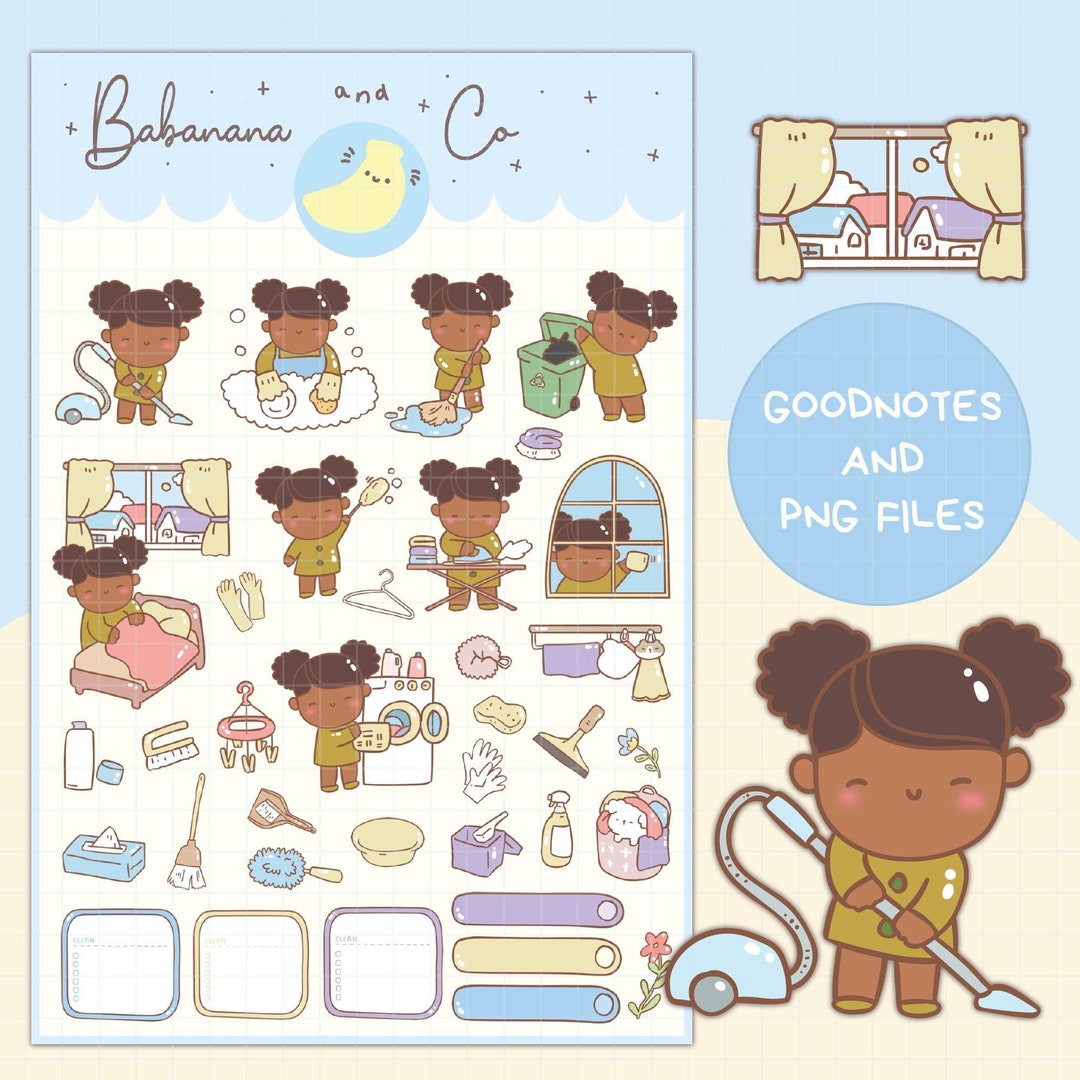 Machine Clean Sticker Cute Cleaning Digital Stickers | Goodnotes Stickers | Cute Hand Draw ...
