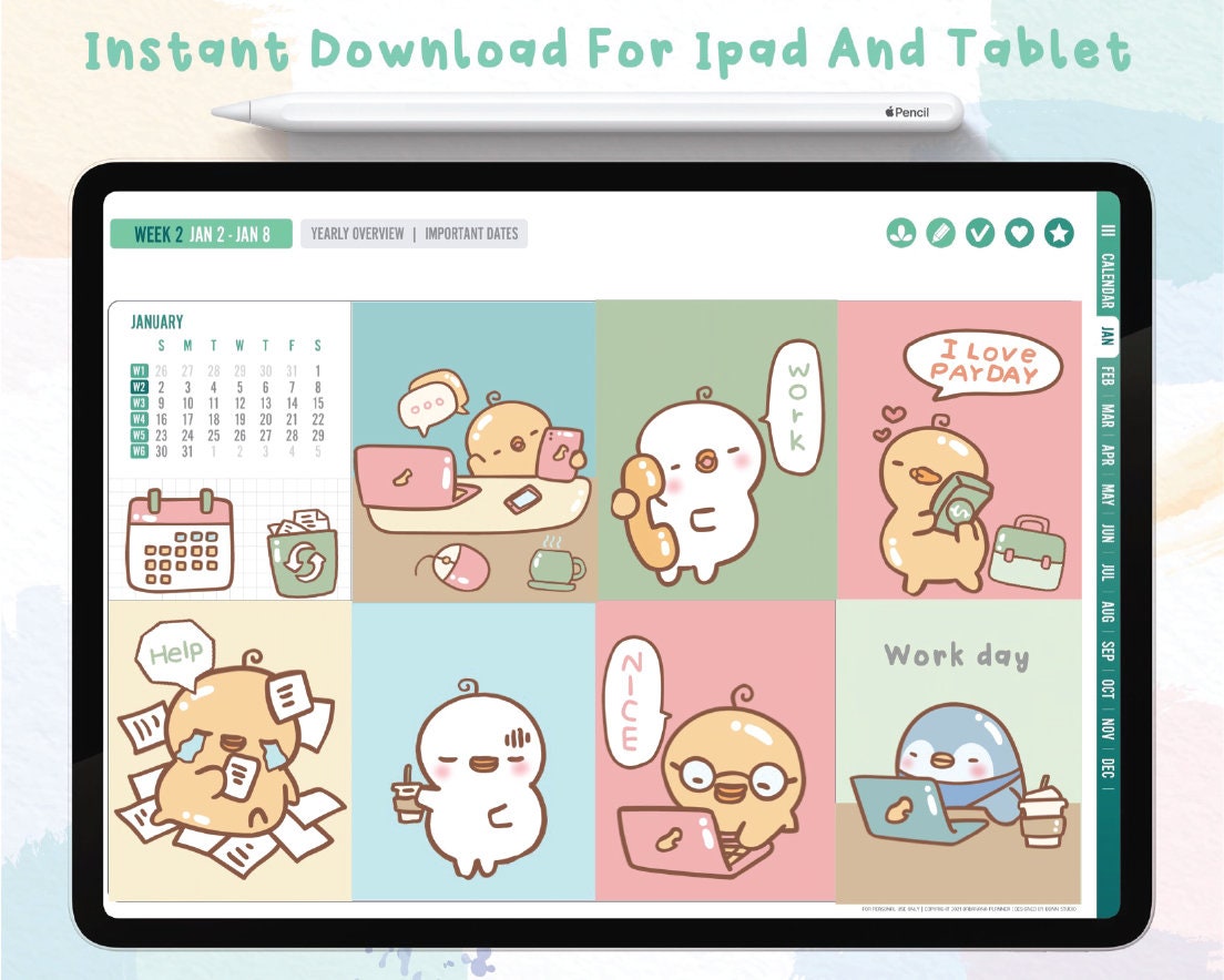 Cute Hand Drawn Work Day Digital Stickers | Goodnotes Stickers | Cute ...