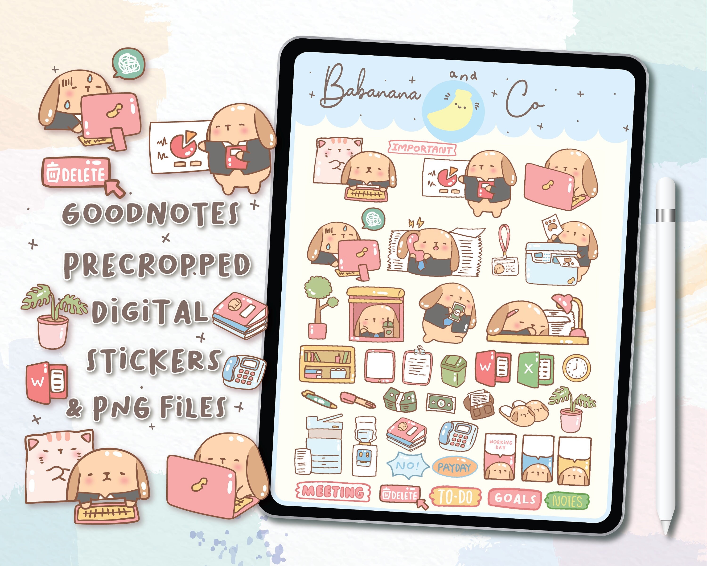 Cute Hand Drawn Working Day Digital Stickers | Goodnotes Stickers ...