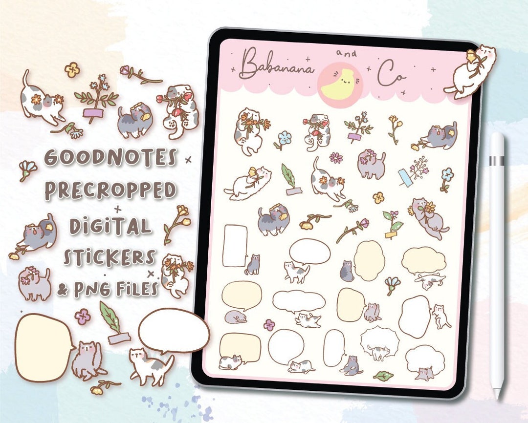 Lovely Cats Flowers Digital Stickers | Goodnotes Stickers | Cute Hand ...