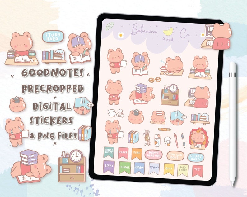 Study Hard Digital Stickers | Goodnotes Stickers | Cute Hand Draw ...