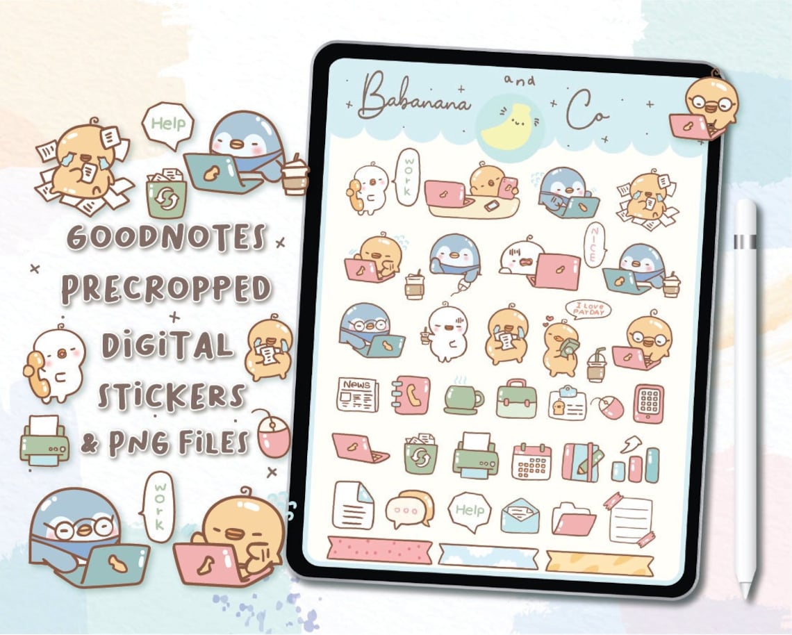 Cute Hand Drawn Work Day Digital Stickers | Goodnotes Stickers | Cute ...