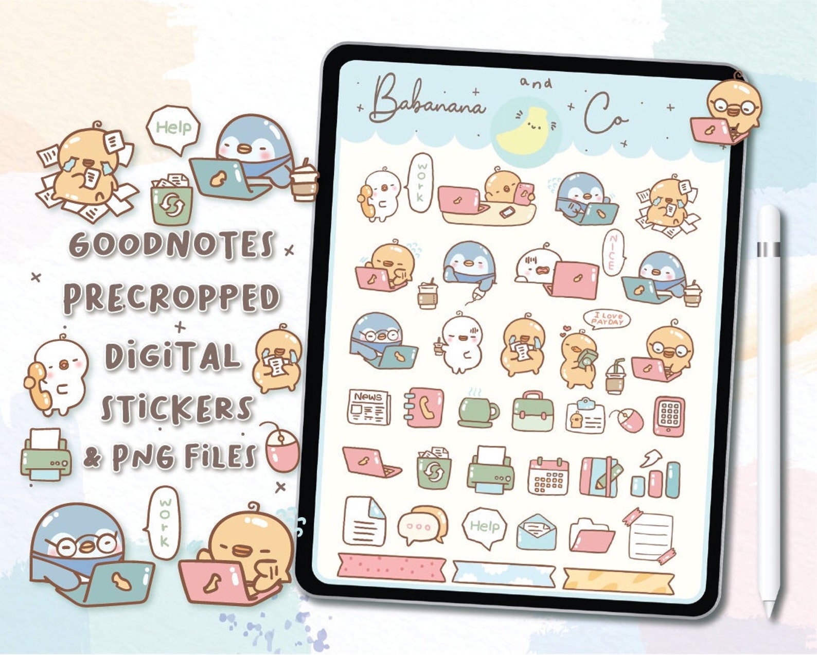Cute Hand Drawn Work Day Digital Stickers | Goodnotes Stickers | Cute ...