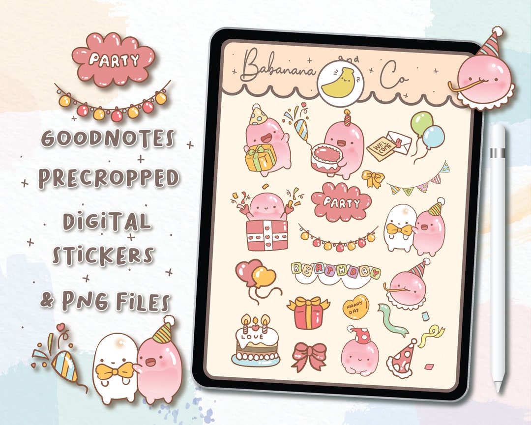 Hand-illustrated Cute Party Digital Stickers | Goodnotes Stickers ...