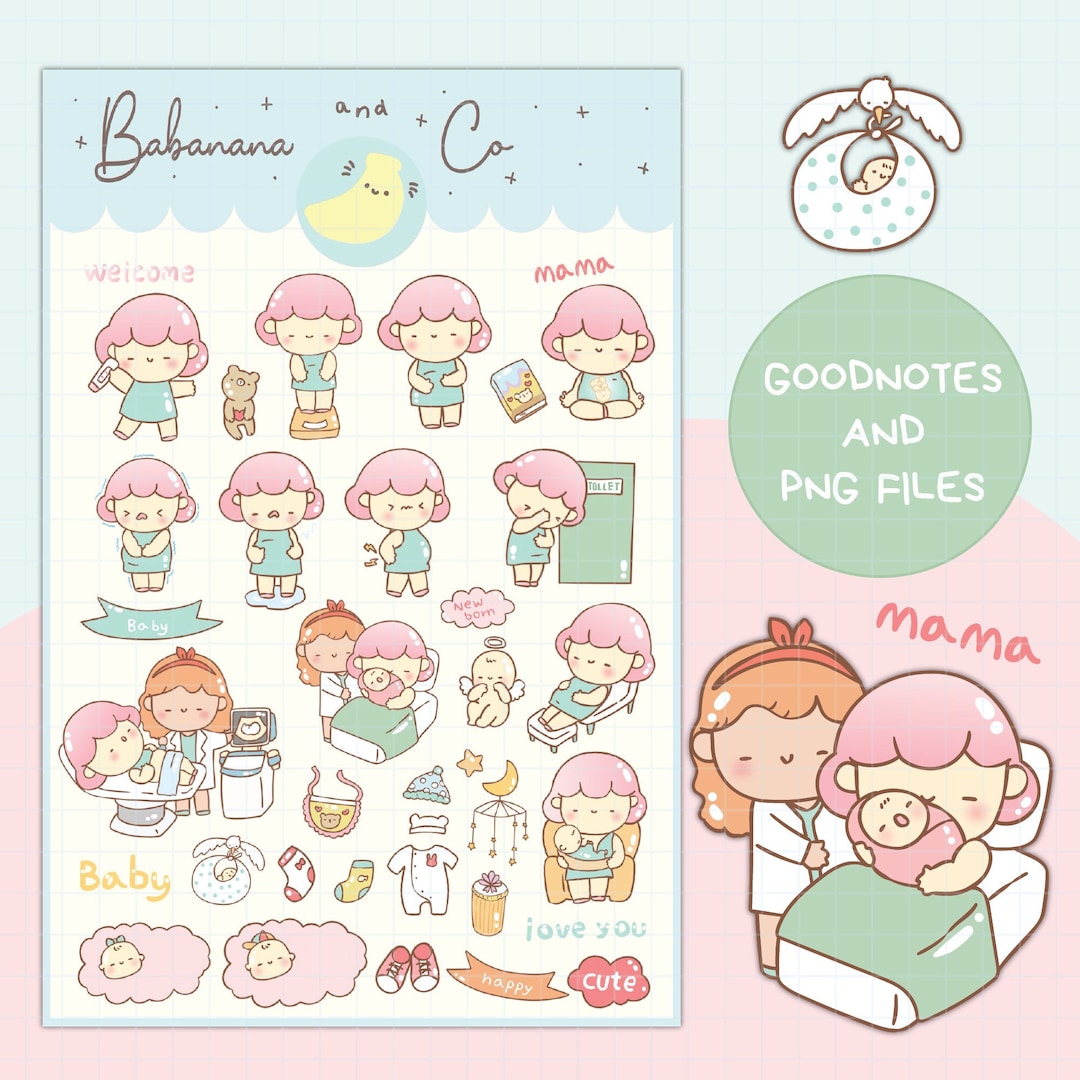 Pregnancy Digital Stickers | Goodnotes Stickers | Cute Hand Draw ...