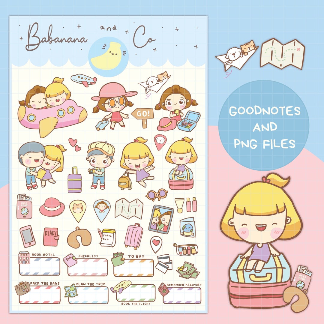 Cute Hand Drawn Travel Digital Stickers | Goodnotes Stickers | Digits ...