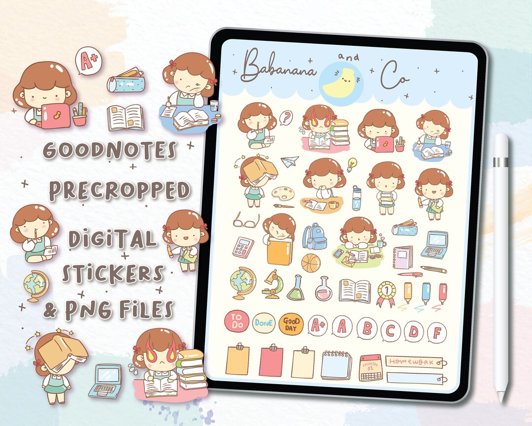 Cute Study Time Digital Stickers | Goodnotes Stickers | Cute Hand Draw ...