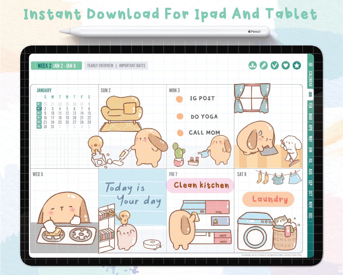 Clean Day Digital Stickers | Goodnotes Stickers | Cute Hand Draw ...