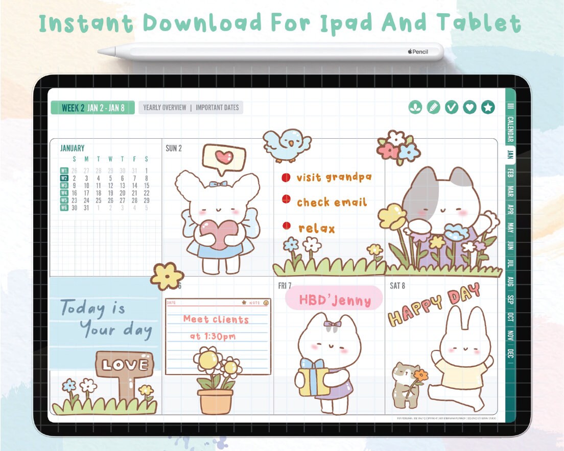 Happy Day Digital Stickers | Goodnotes Stickers | Cute Hand Draw ...