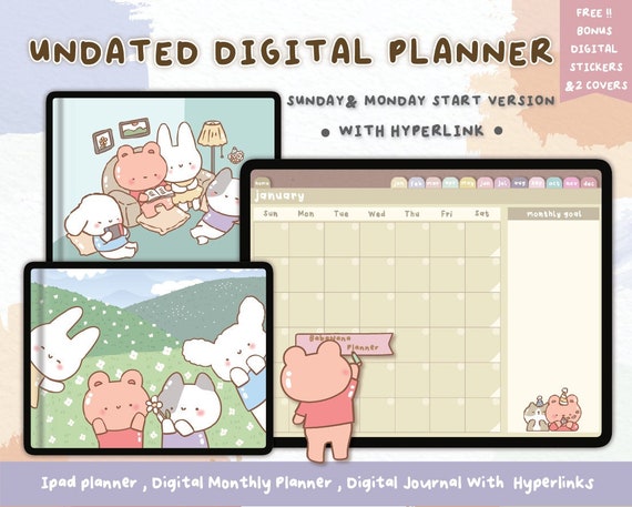 Undated Digital Planner PDF | Monthly Weekly Templates | Goodnotes Notability Productivity iPad