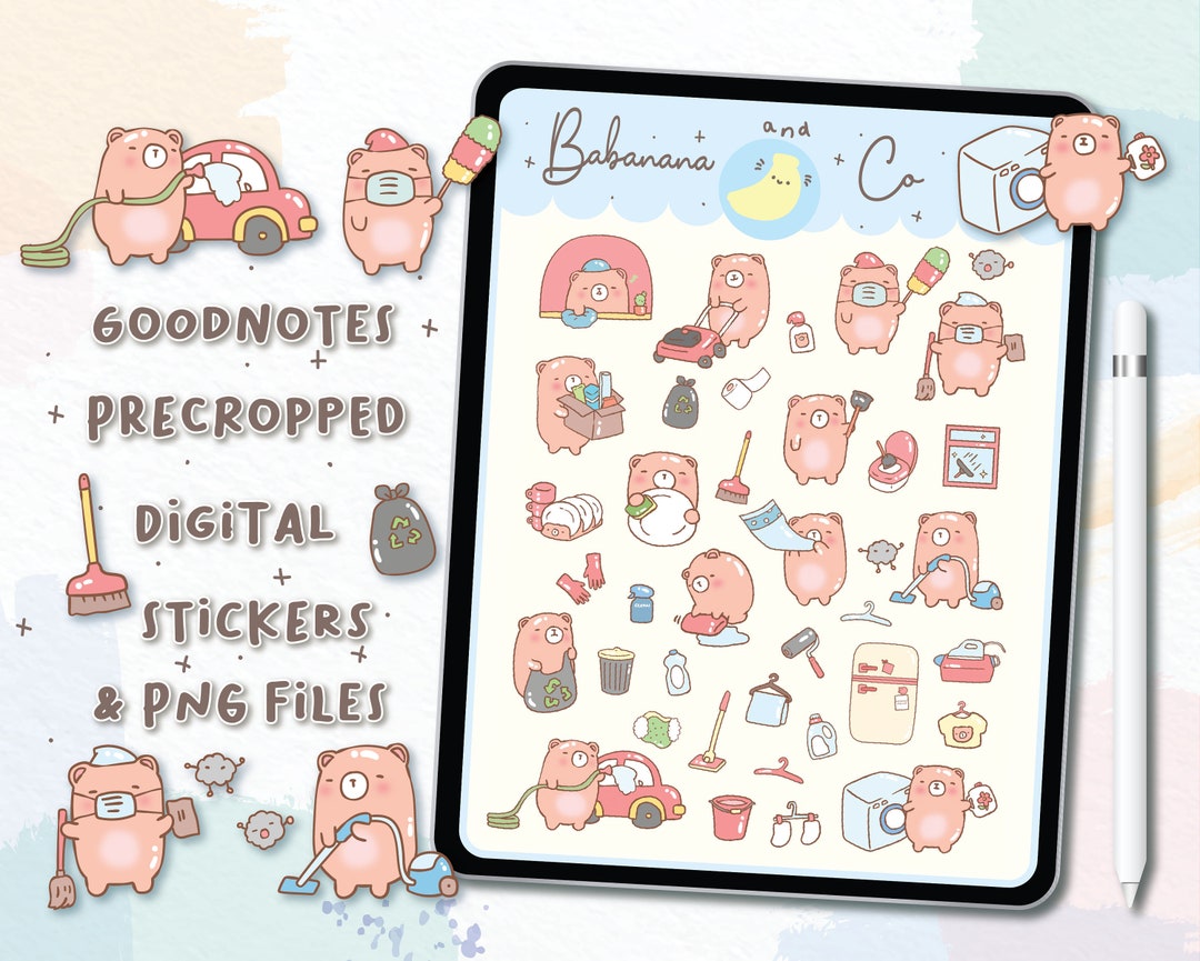 Machine Clean Sticker Cute Cleaning Digital Stickers | Goodnotes Stickers | Cute Hand Draw ...