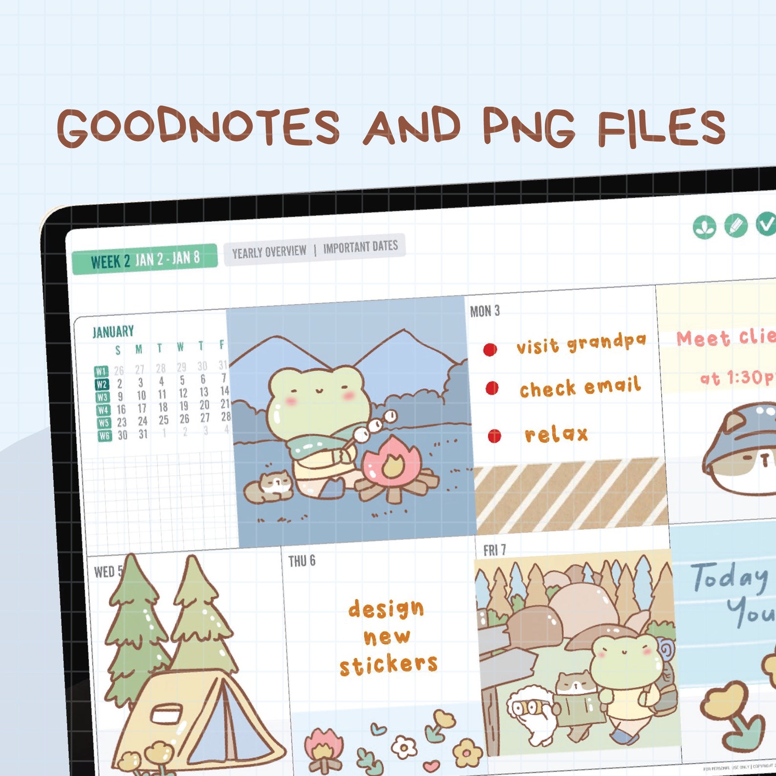 Camping Digital Stickers | Goodnotes Stickers | Cute Hand Draw | Digits ...