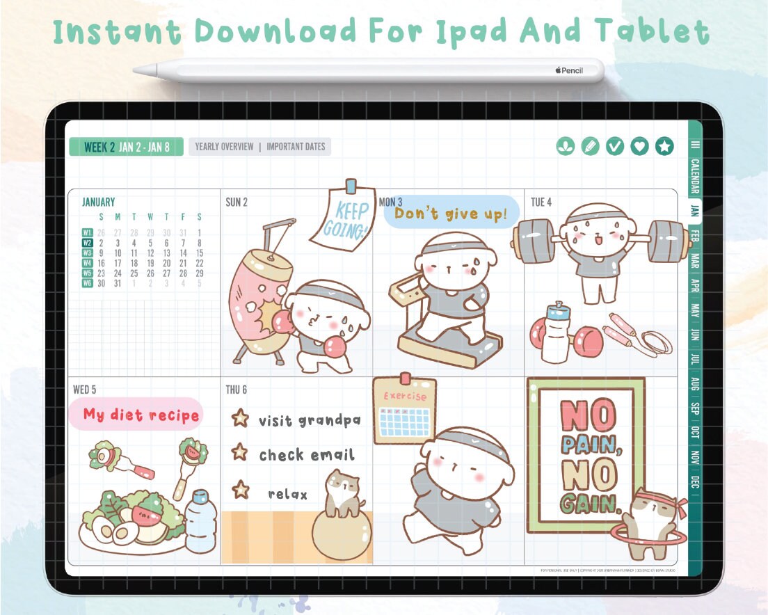 Workout Digital Stickers | Goodnotes Stickers | Cute Hand Draw | Digits ...