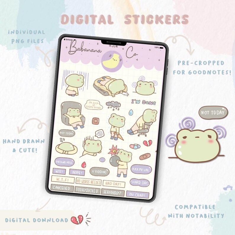 Cute Hand Drawn Hard Day Digital Stickers | Goodnotes Stickers | Digits ...