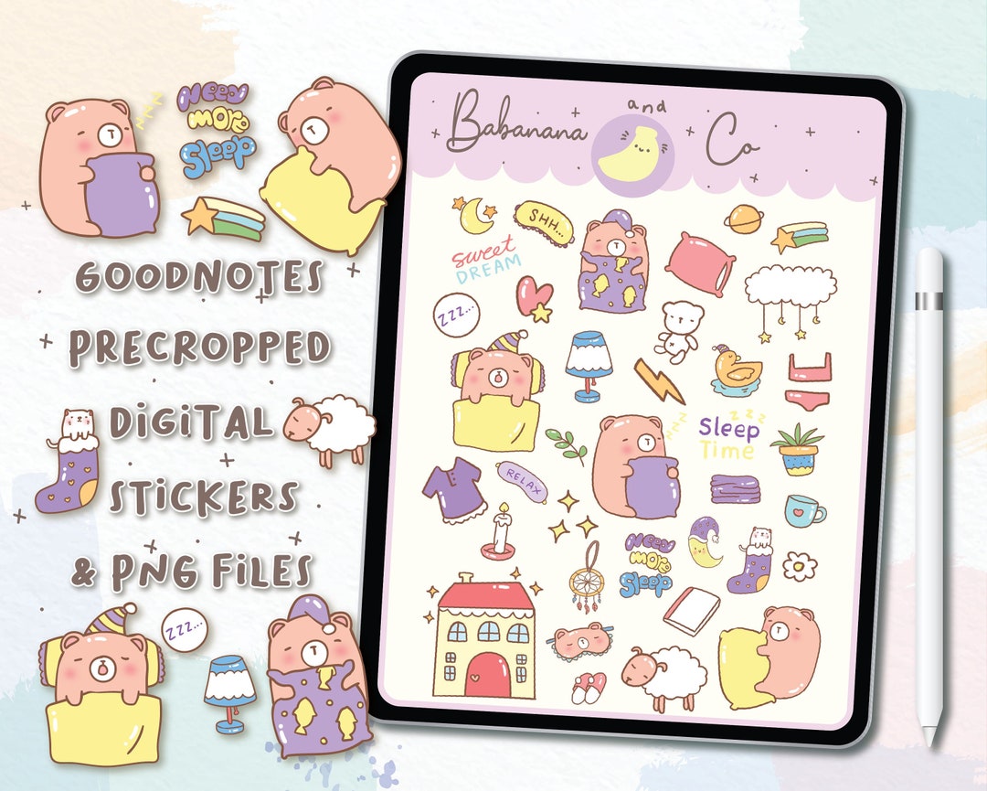 Cute Hand Drawn Good Night Digital Stickers | Goodnotes Stickers ...