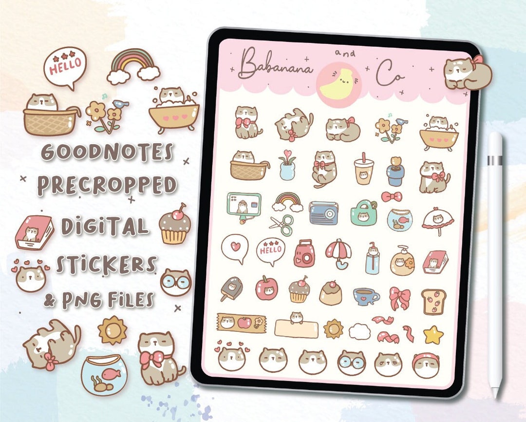 Cat Cute Digital Stickers | Goodnotes Stickers | Cute Hand Draw ...