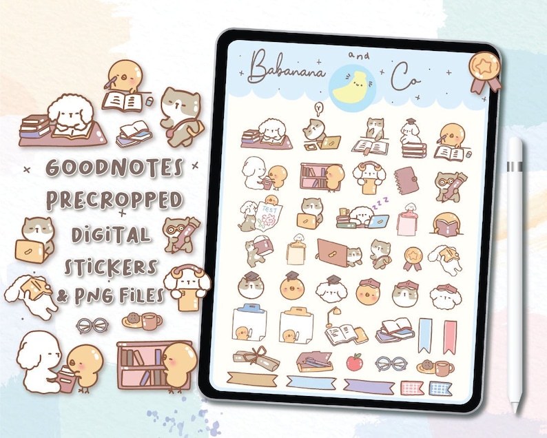 Study Hard Digital Stickers | Goodnotes Stickers | Cute Hand Draw ...