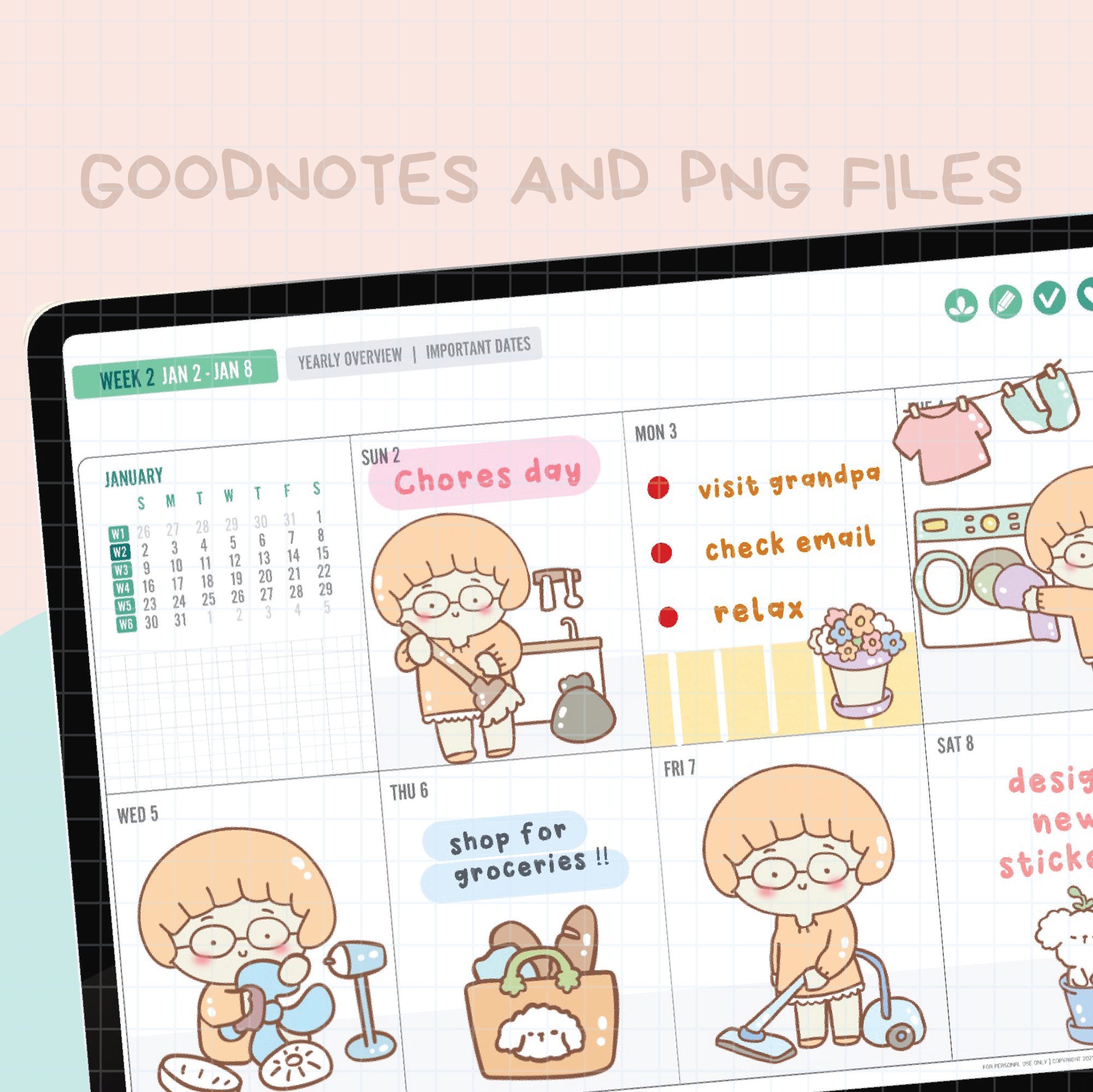 Chores Day Digital Stickers | Goodnotes Stickers | Cute Hand Draw ...