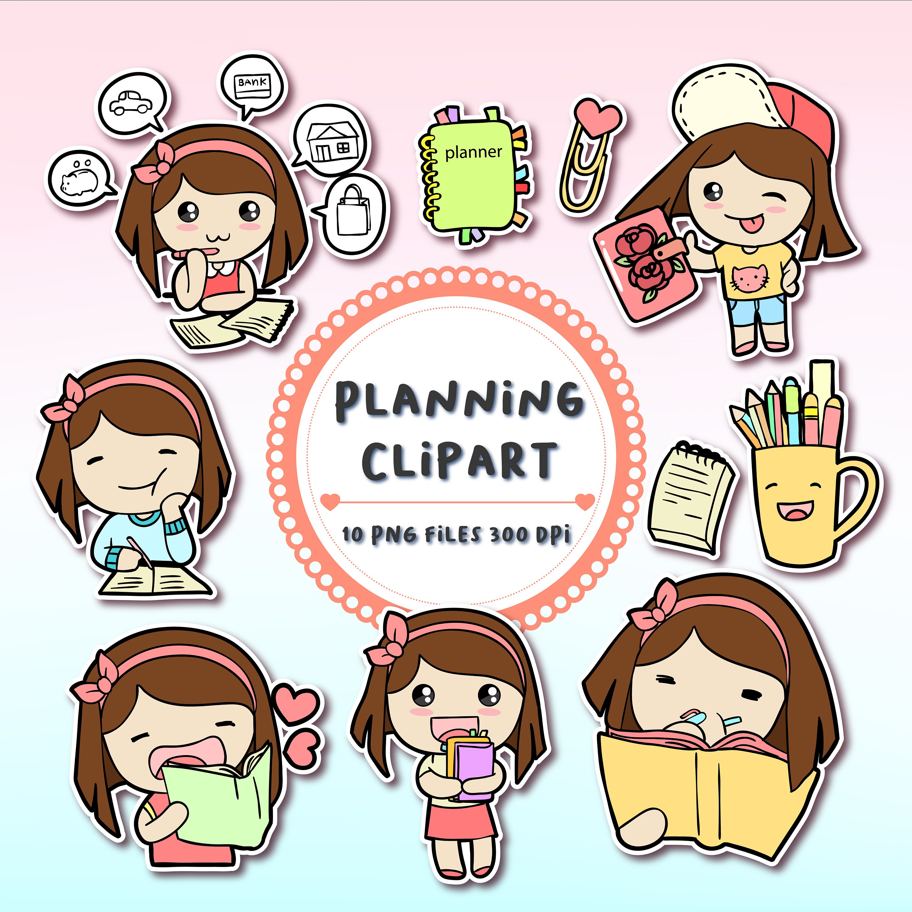 Planning Clipart Cute Girl Clipart Planner Stickers Etsy
