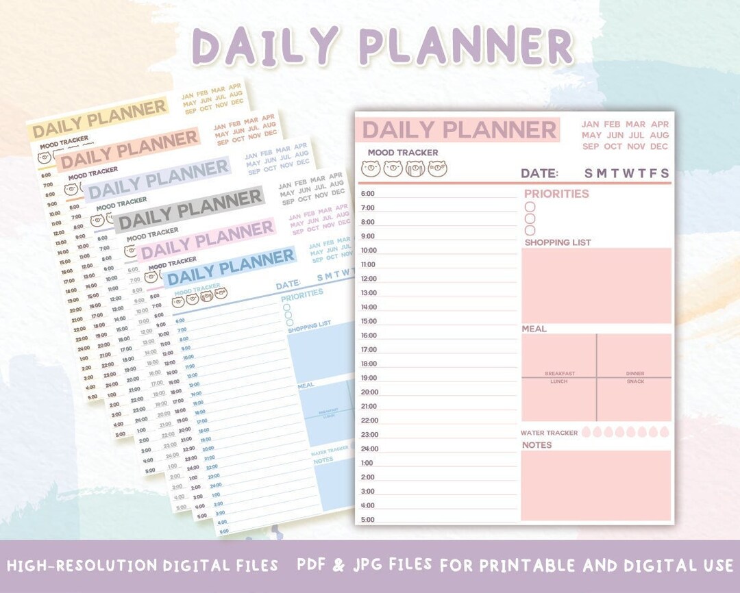 Daily Planner Printable,daily Planner, Day Planner,digital Digits ...