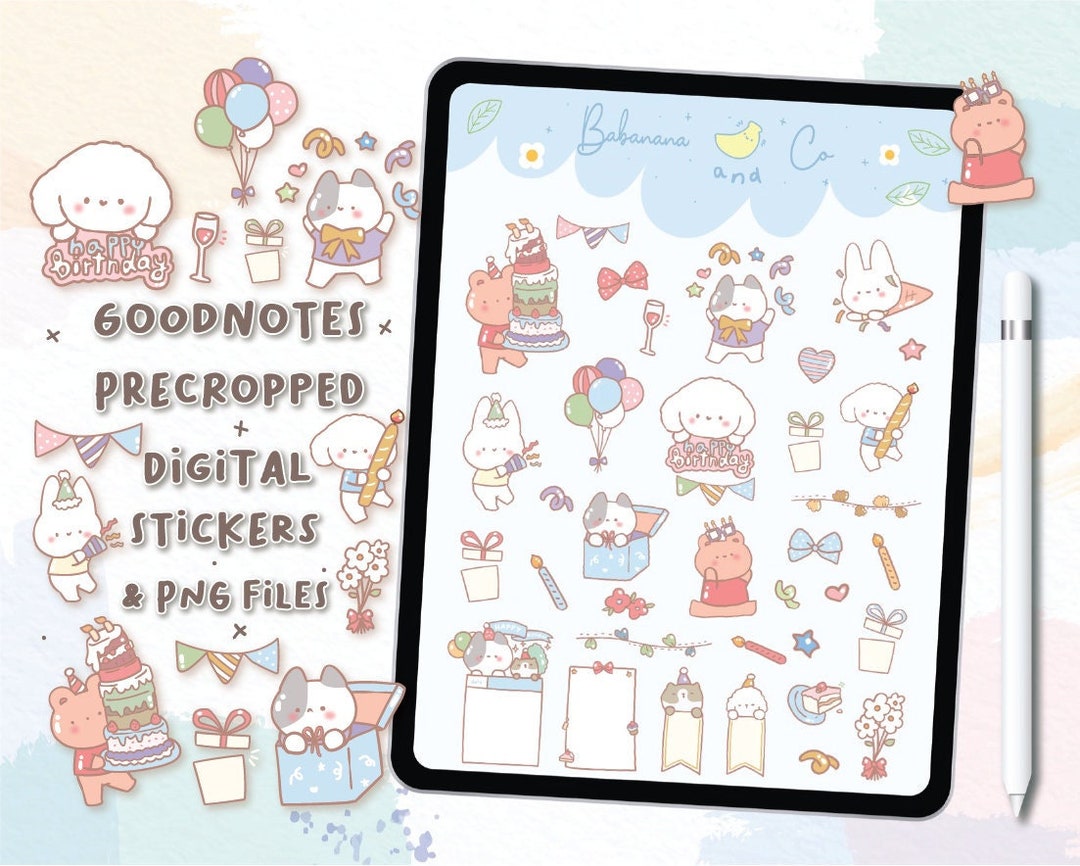 Cute Hand Drawn Birthday Party Digital Stickers | Goodnotes Stickers ...