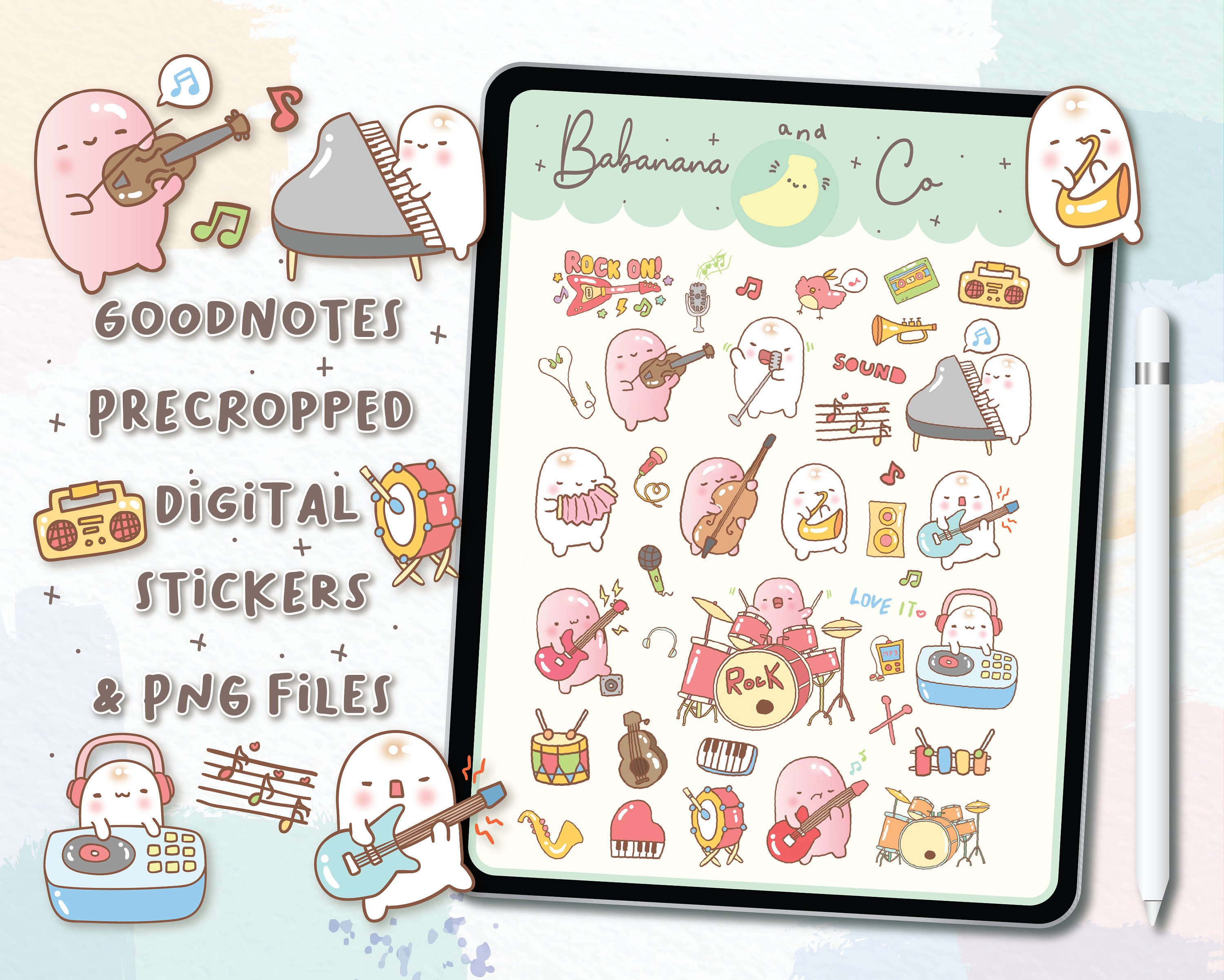 Cute Let’s Play Music Digital Stickers | Goodnotes Stickers | Cute Hand ...
