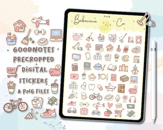 Hand Drawn Simple Icons Digital Stickers | Goodnotes Planner PNG Files