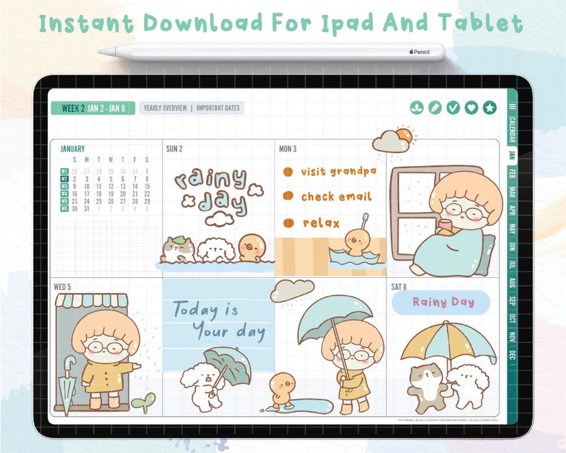 Rainy Day Digital Stickers | Goodnotes Stickers | Cute Hand Draw ...