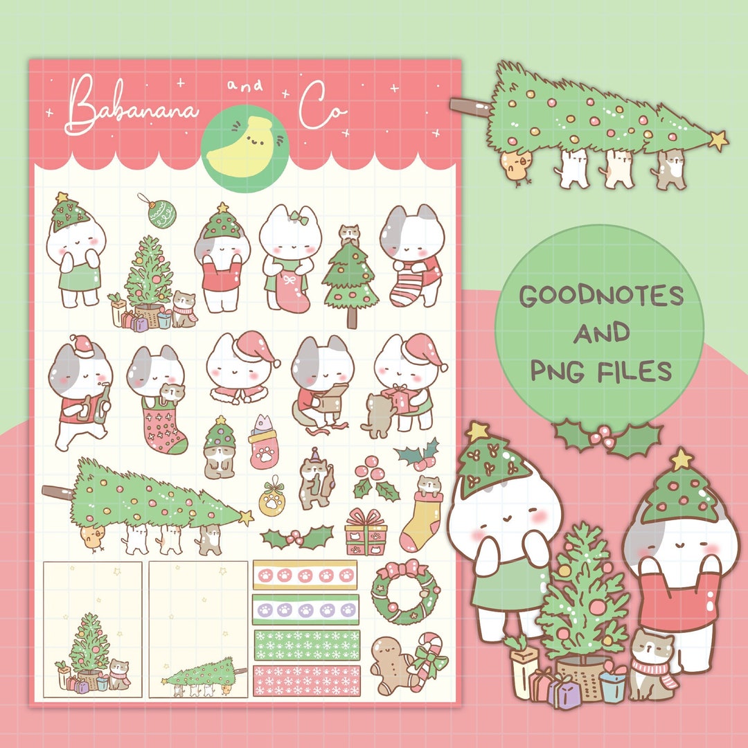 Cat Christmas Digital Stickers | Goodnotes Stickers | Cute Hand Draw ...