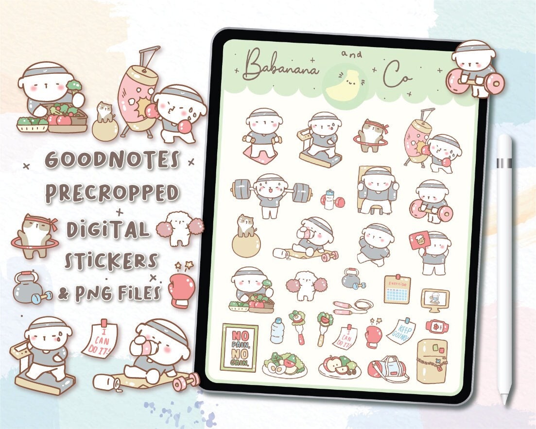 Workout Digital Stickers | Goodnotes Stickers | Cute Hand Draw | Digits ...