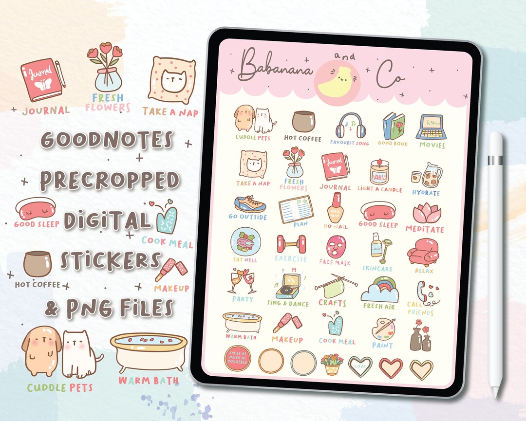 Selfcare Icons Digital Stickers | Goodnotes Stickers | Cute Hand Draw ...