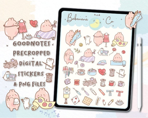 SEWING Digital Stickers for Goodnotes, Pre-cropped Digital Planner