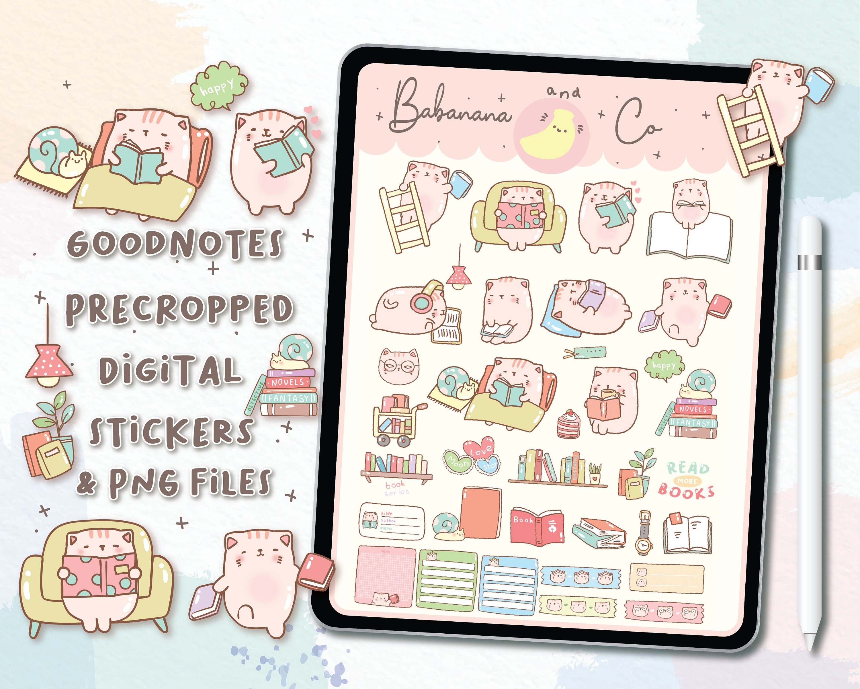 Reading Digital Stickers | Goodnotes Stickers | Cute Hand Draw | Digits ...