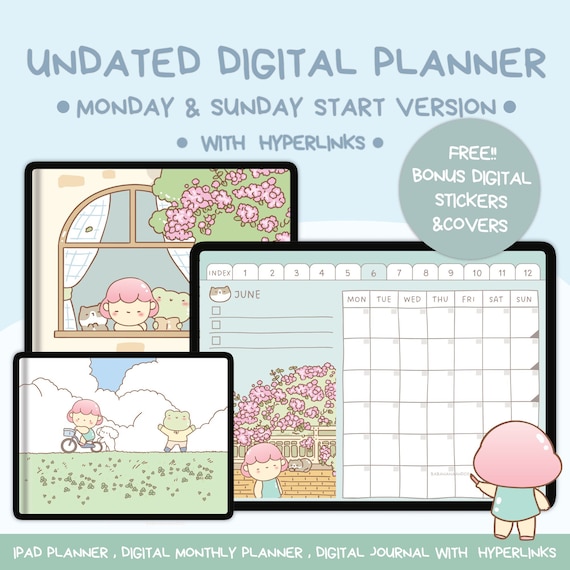 Undated Digital Planner PDF | Monthly Weekly Templates | Goodnotes Notability Productivity iPad