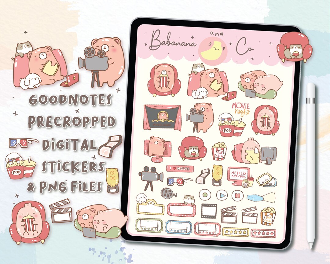Movie Time Digital Stickers | Goodnotes Stickers | Cute Hand Draw ...