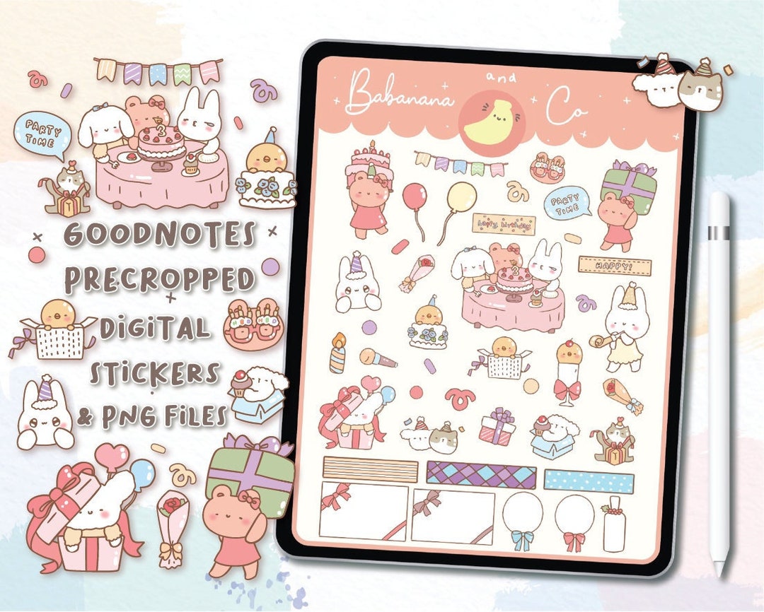 Happy Party Digital Stickers | Goodnotes Stickers | Cute Hand Draw ...