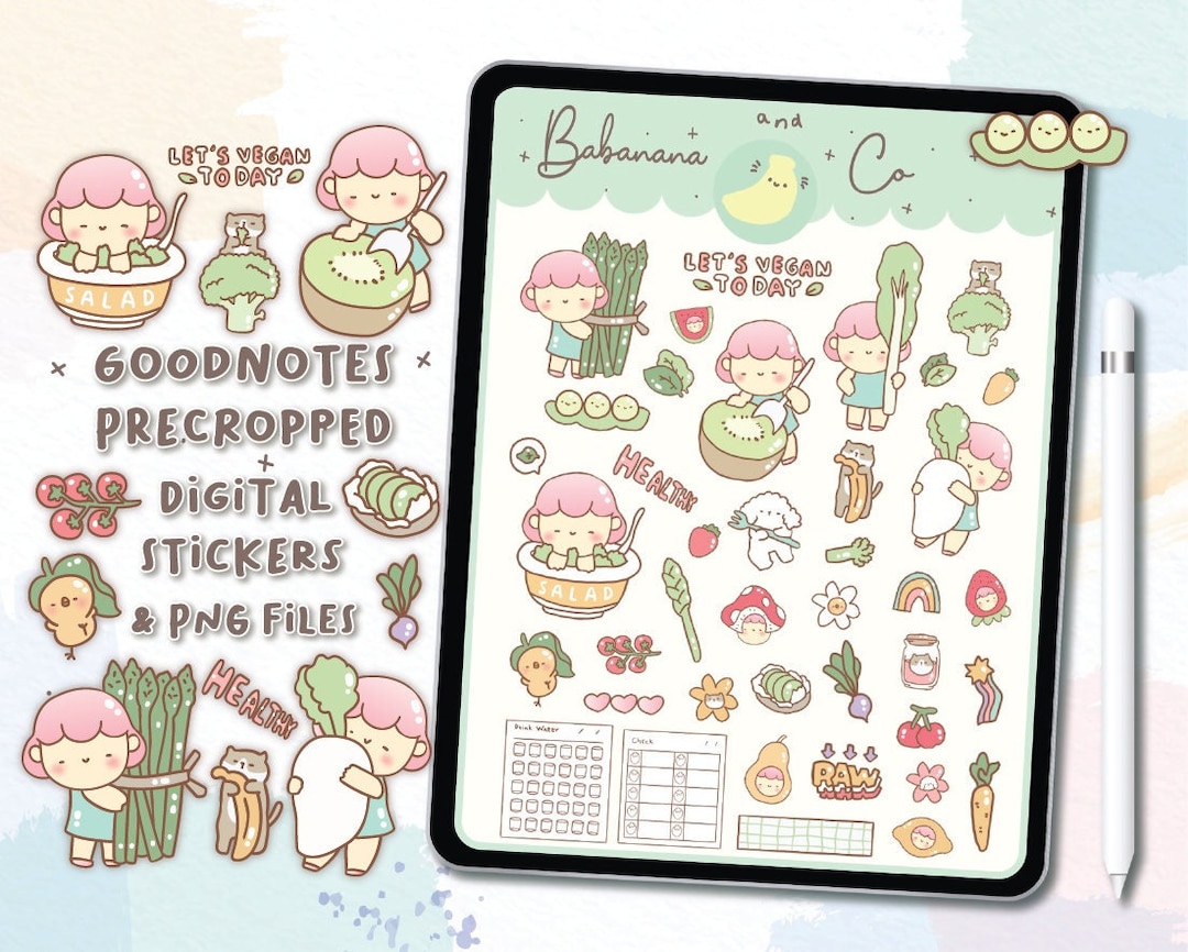 Vegan Digital Stickers | Goodnotes Stickers | Cute Hand Draw | Digits ...