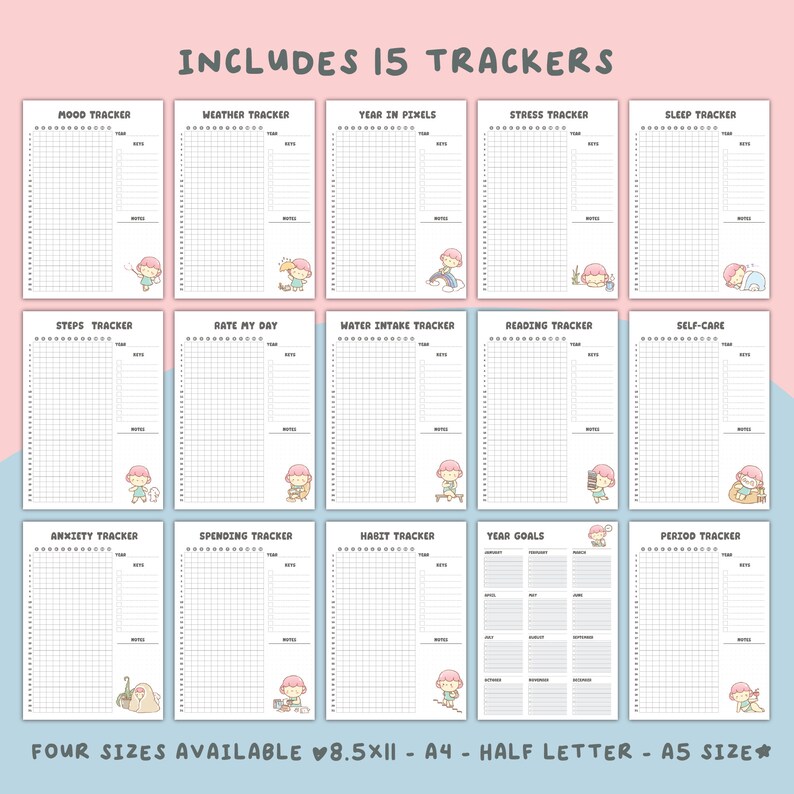 Yearly Trackers Bundle | Printable Bullett Journal | Printable Pages ...