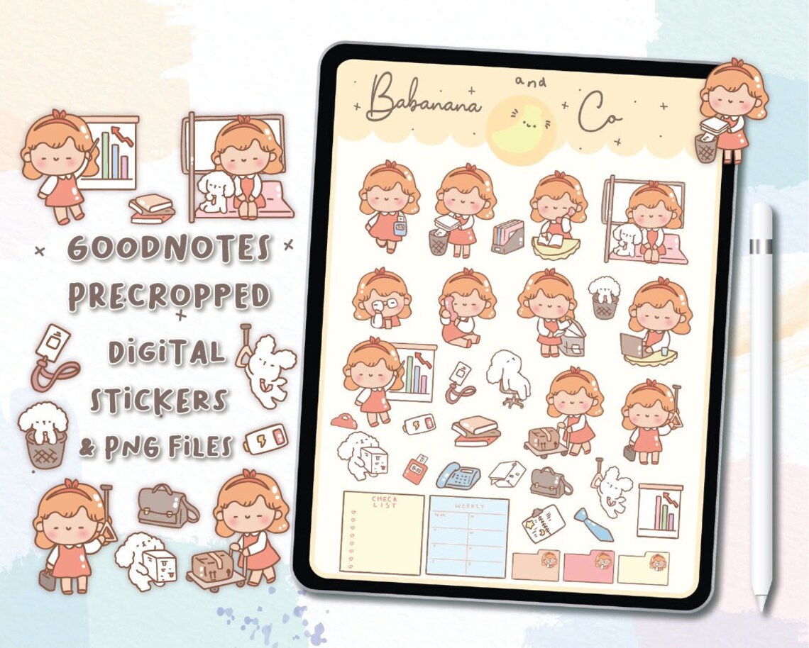 Work Day Digital Stickers | Goodnotes Stickers | Cute Hand Draw ...
